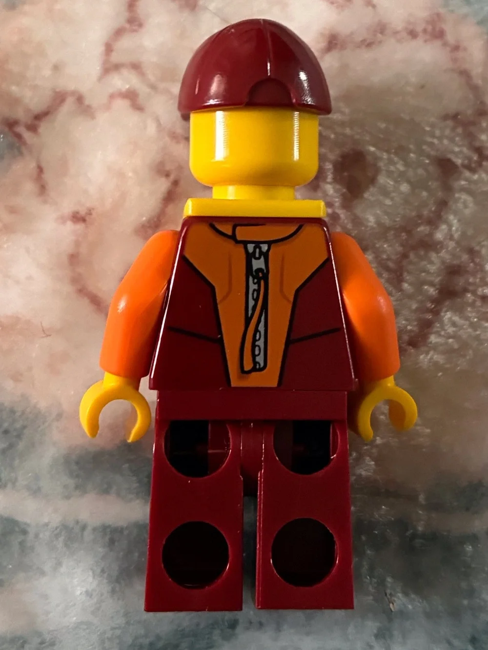 Lego Yellow Life Vest Minifigure with Red Cap and Maroon Legs